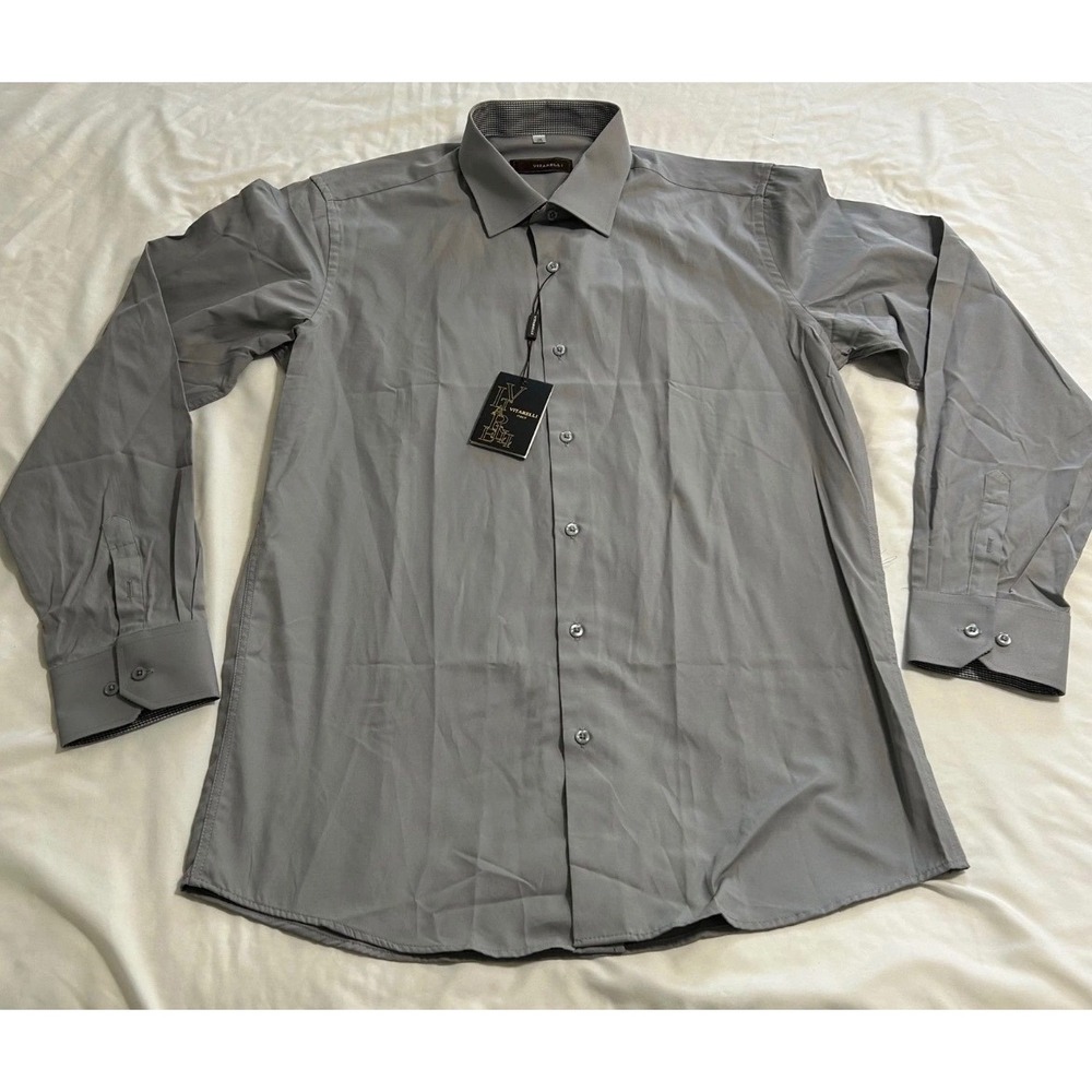 Vitarelli Mens Gray Long Sleeve Button Down Dress Shirt 16 34/35 NWT